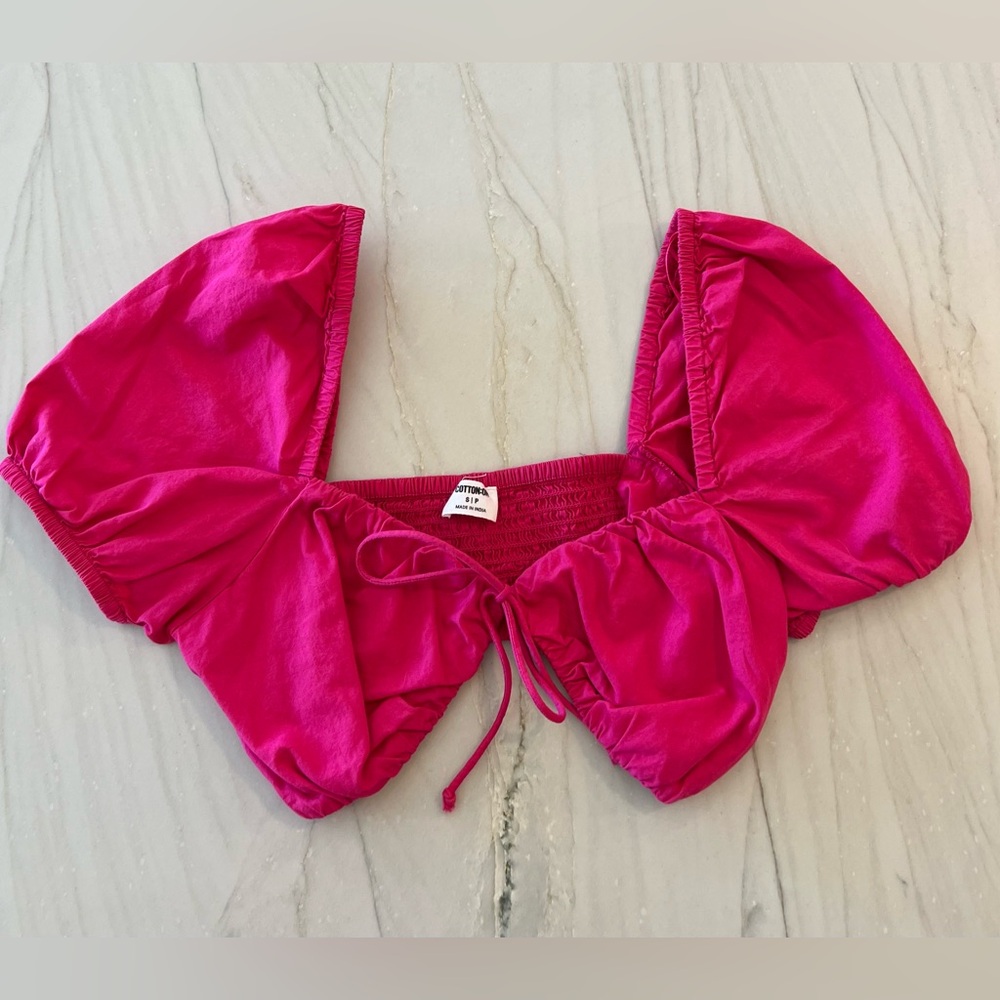 Cotton:On Hot Pink, Cropped Tie Front Top